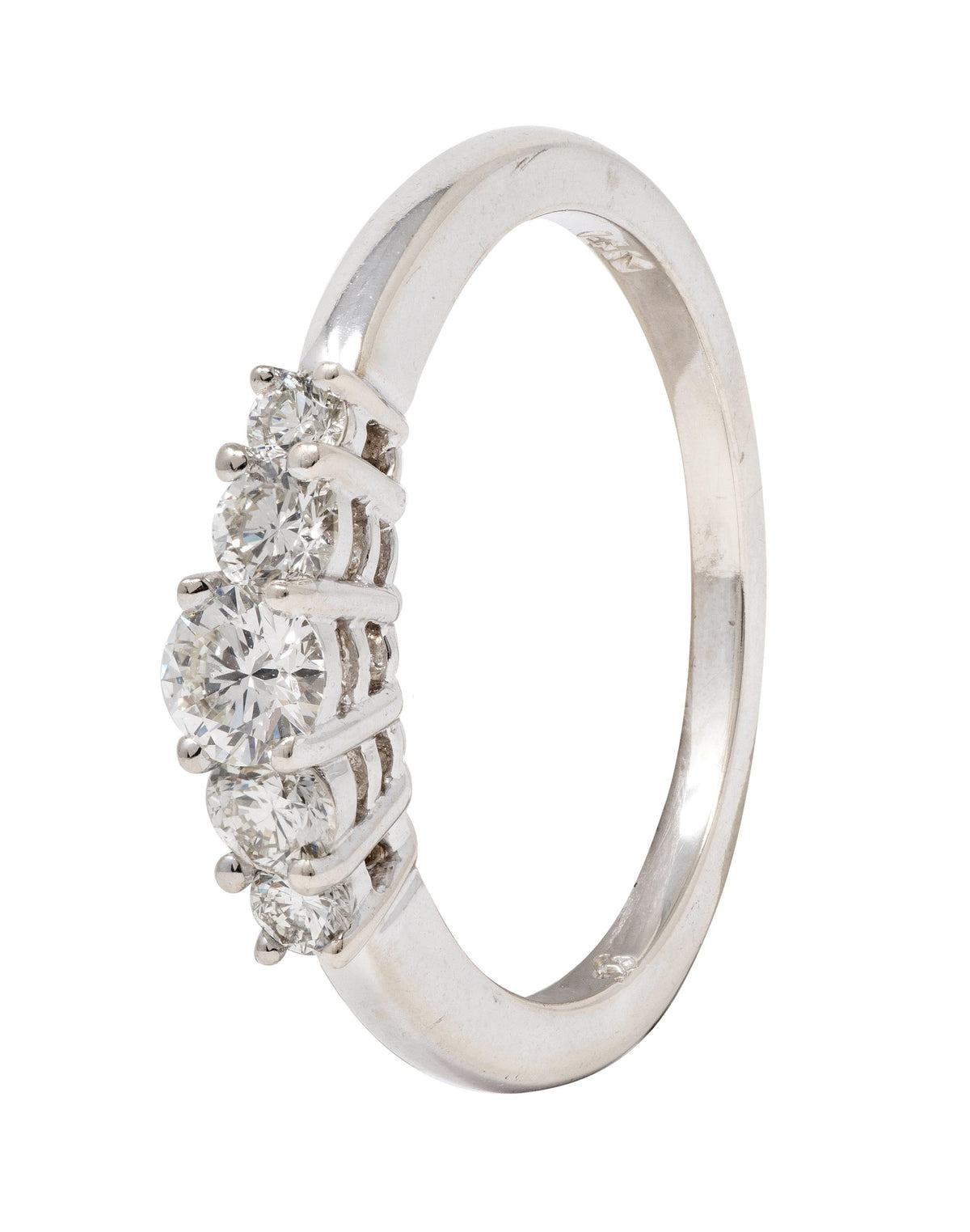 Contemporary Round Brilliant Diamond 14 Karat White Gold Five Stone Band Ring