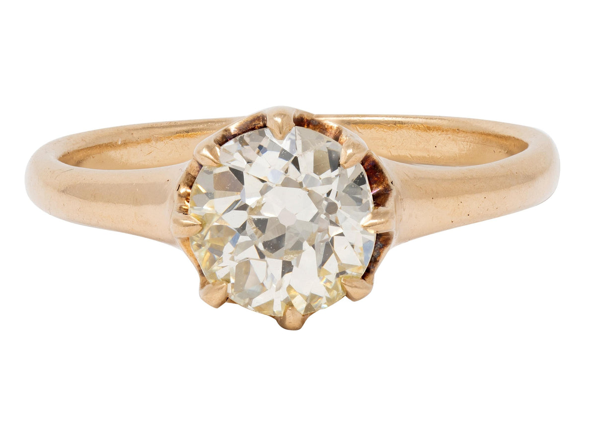 Victorian 0.88 Old Mine Cut Diamond 14K Gold Antique Belcher Engagement Ring