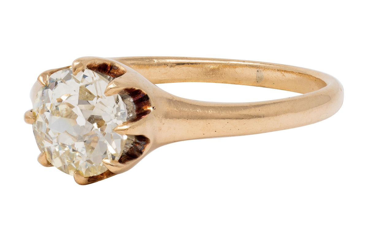 Victorian 0.88 Old Mine Cut Diamond 14K Gold Antique Belcher Engagement Ring