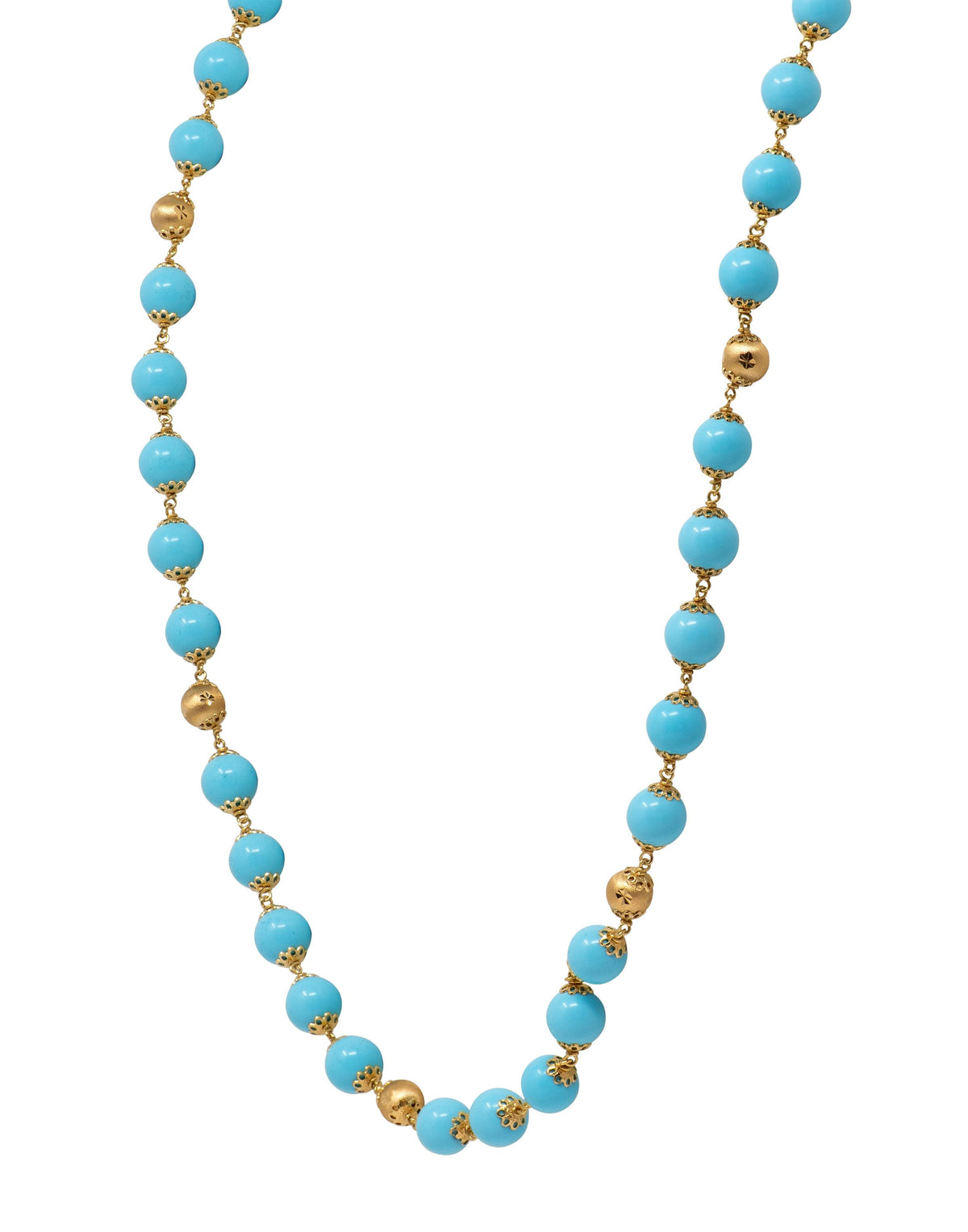 1960's Turquoise 18 Karat Yellow Gold Vintage Beaded Strand Necklace