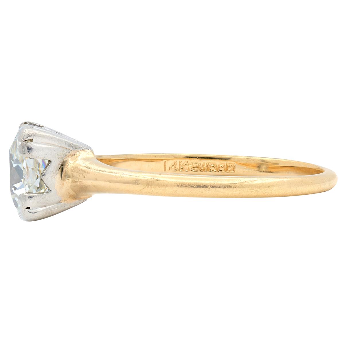 Woods Retro Old Mine Diamond 14 Karat Gold Vintage Solitaire Engagement Ring