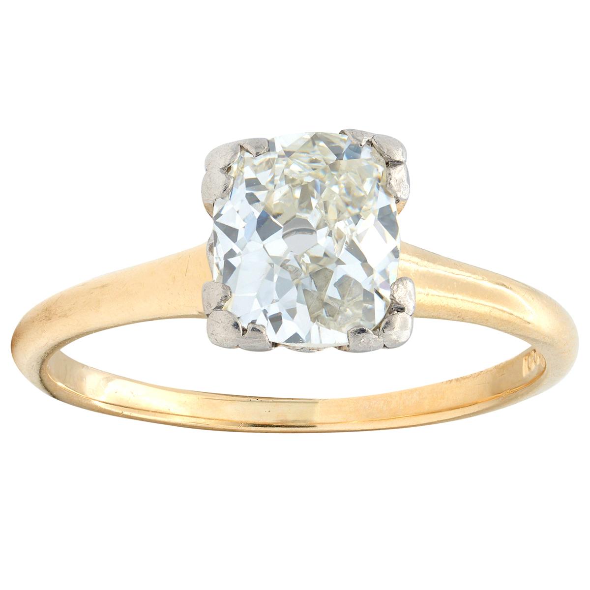 Woods Retro Old Mine Diamond 14 Karat Gold Vintage Solitaire Engagement Ring
