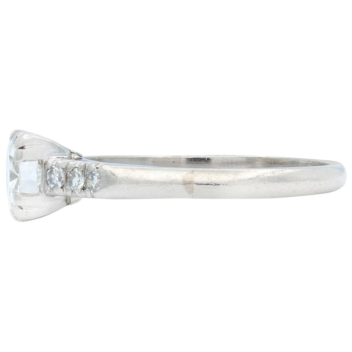Mid-Century 0.80 CTW Diamond Platinum Vintage Fishtail Engagement Ring