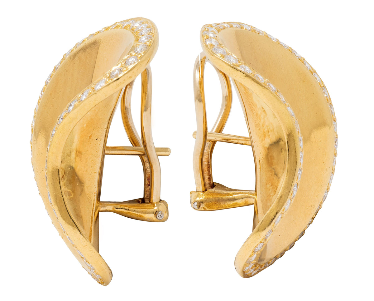 Angela Cummings 1987 Diamond 18 Karat Yellow Gold Vintage Lima Earrings