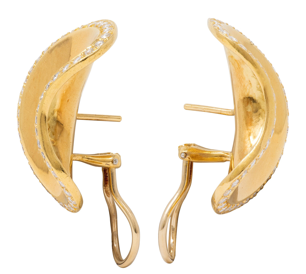 Angela Cummings 1987 Diamond 18 Karat Yellow Gold Vintage Lima Earrings
