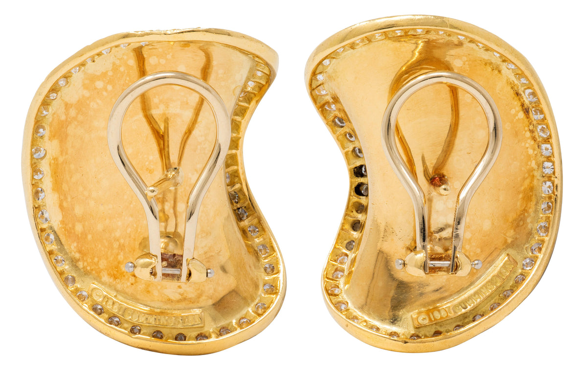 Angela Cummings 1987 Diamond 18 Karat Yellow Gold Vintage Lima Earrings