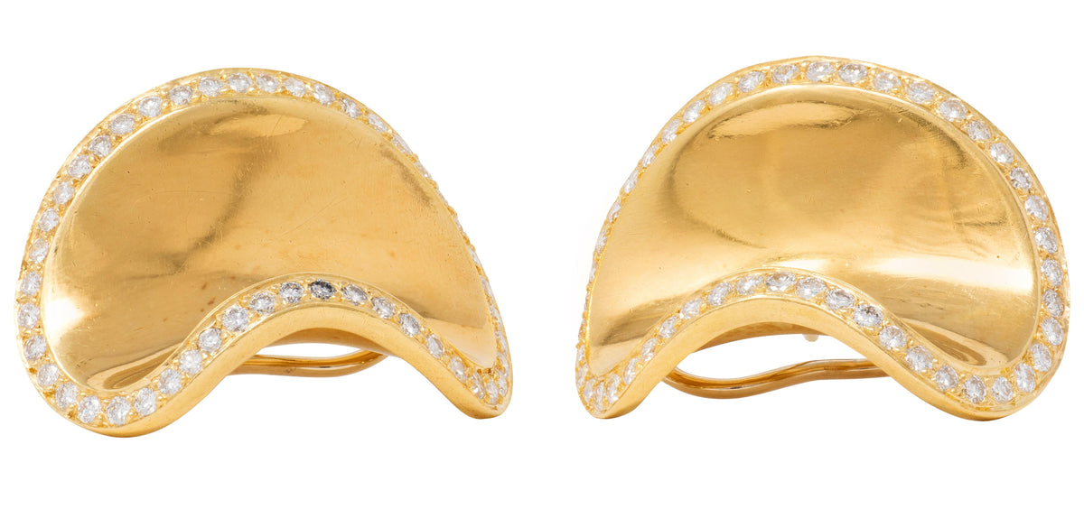 Angela Cummings 1987 Diamond 18 Karat Yellow Gold Vintage Lima Earrings