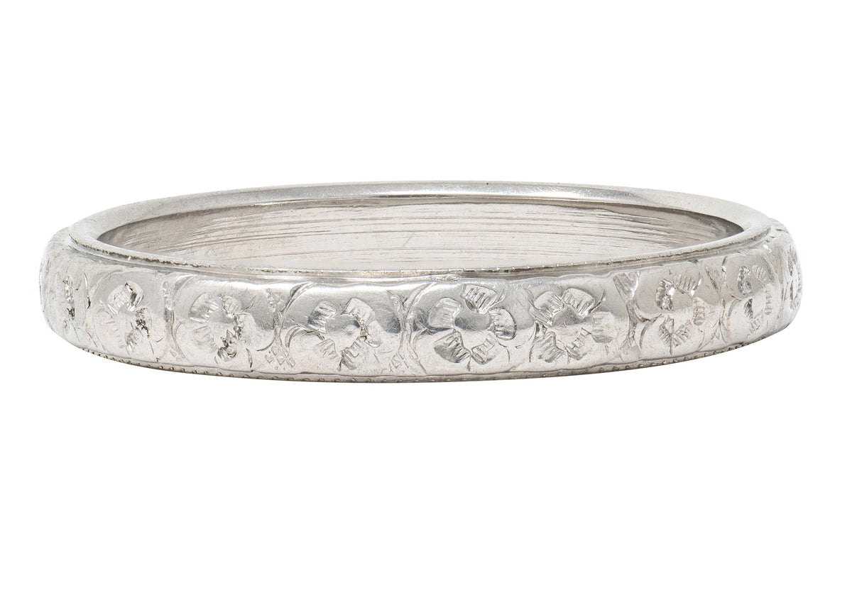 Belais Art Deco 18 Karat White Gold Vintage Orange Blossom Wedding Band Ring