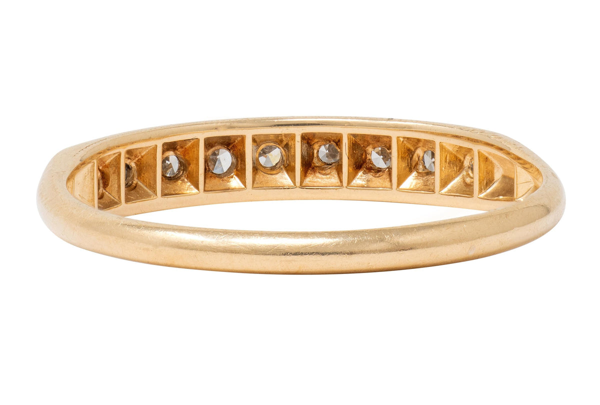 Mid-Century Diamond 14K Yellow Gold Platinum Vintage Fishtail Wedding Band Ring