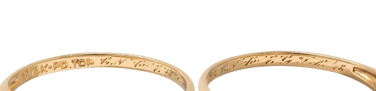 Mid-Century Diamond 14K Yellow Gold Platinum Vintage Fishtail Wedding Band Ring