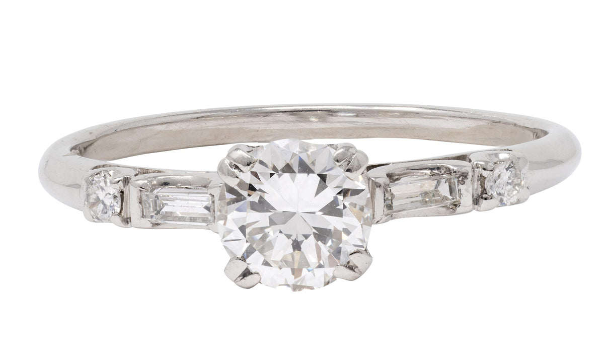 Mid-Century 0.85 CTW Transitional Cut Diamond Platinum Vintage Engagement Ring