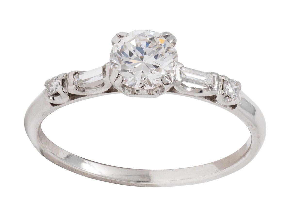 Mid-Century 0.85 CTW Transitional Cut Diamond Platinum Vintage Engagement Ring