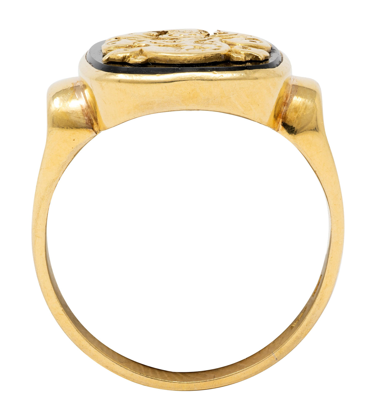 1970's Onyx 18 Karat Yellow Gold Vintage Heraldic Crest Unisex Signet Ring