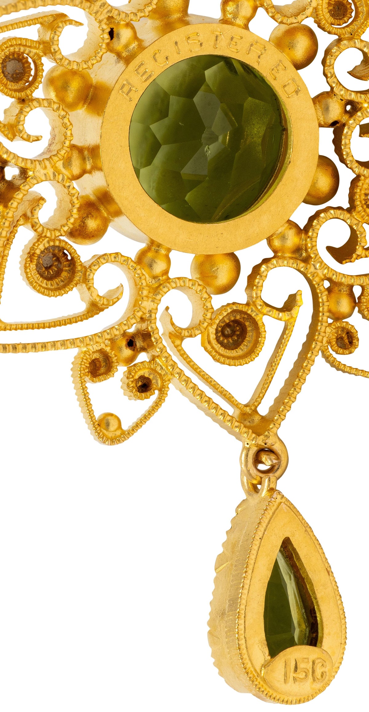 Victorian Peridot Ruby 14 Karat Yellow Gold Antique Starburst Swagged Necklace