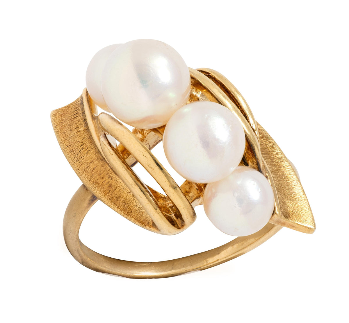 Mikimoto Retro Pearl 14 Karat Yellow Gold Vintage Modernist Ribbon Ring