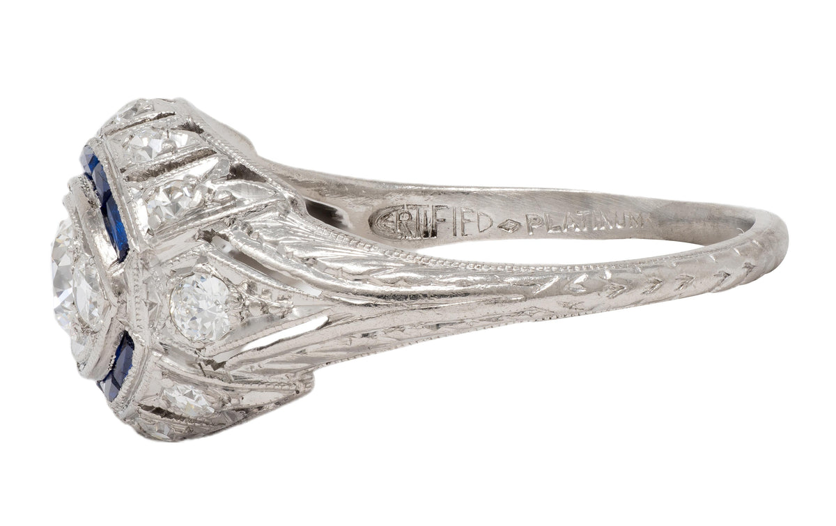 Katz Ogush Art Deco European Diamond Platinum Vintage Foliate Bombé Dinner Ring