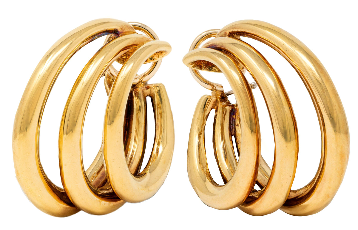 Tiffany & Co. 1990's 18 Karat Yellow Gold Vintage Tri-Hoop Ear-Clip Earrings