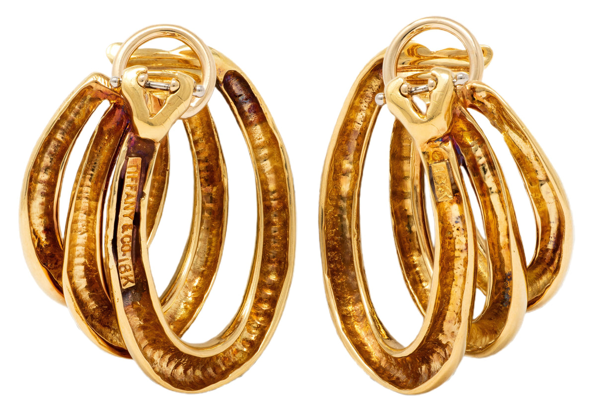 Tiffany & Co. 1990's 18 Karat Yellow Gold Vintage Tri-Hoop Ear-Clip Earrings