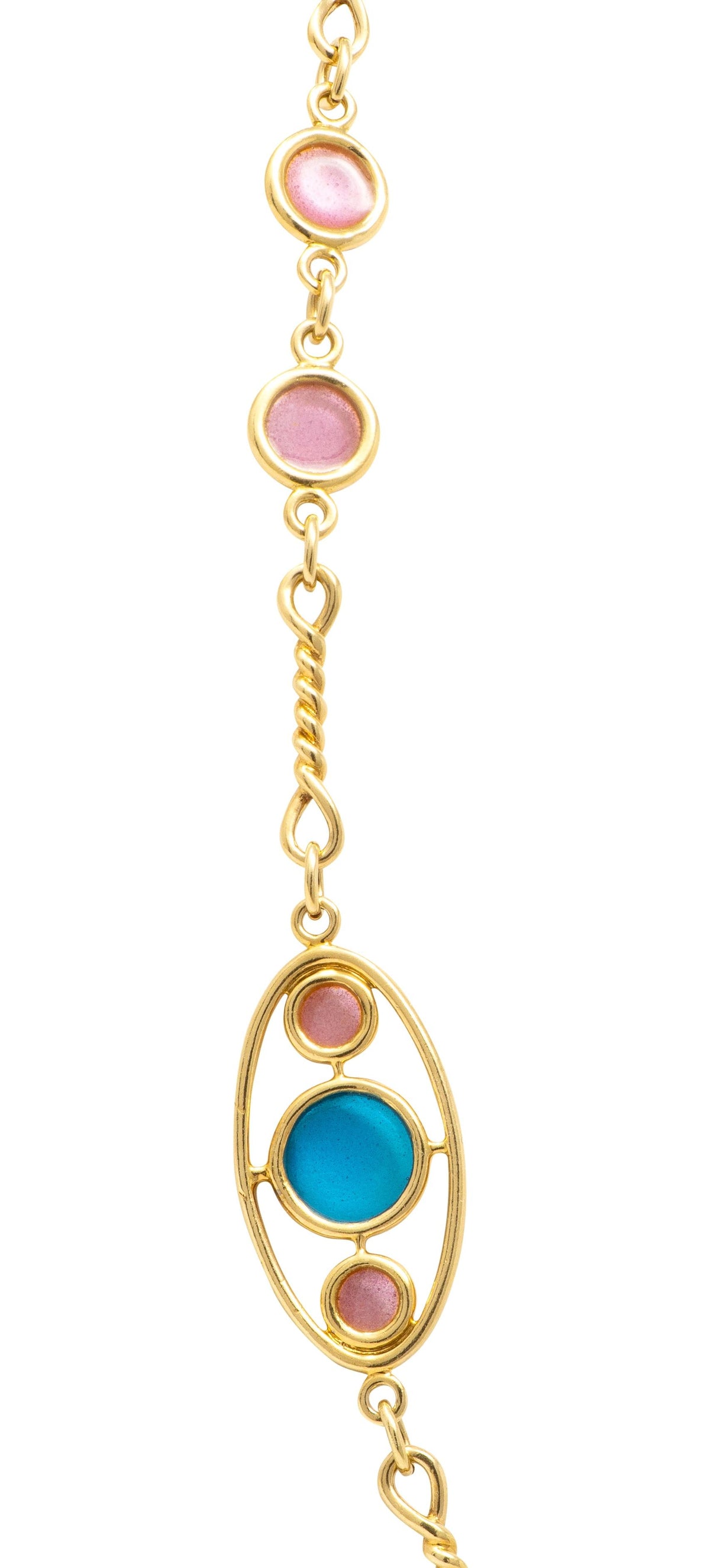 1980's Plique-Á-Jour Enamel 18K Yellow Gold Vintage Fancy Link Station Necklace