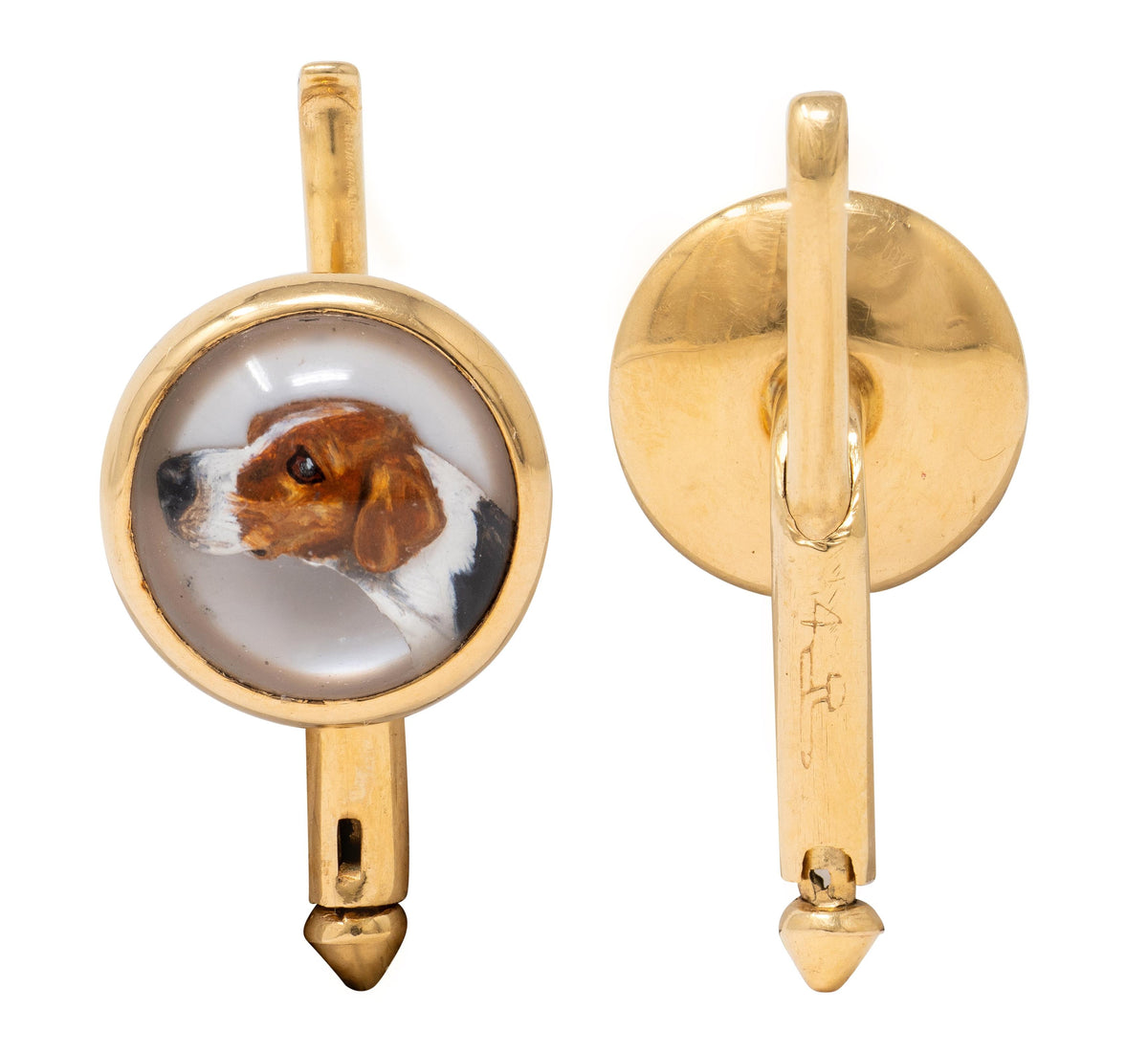Larter & Sons Edwardian Rock Crystal 14K Gold Antique Hunting Cufflink Dress Set