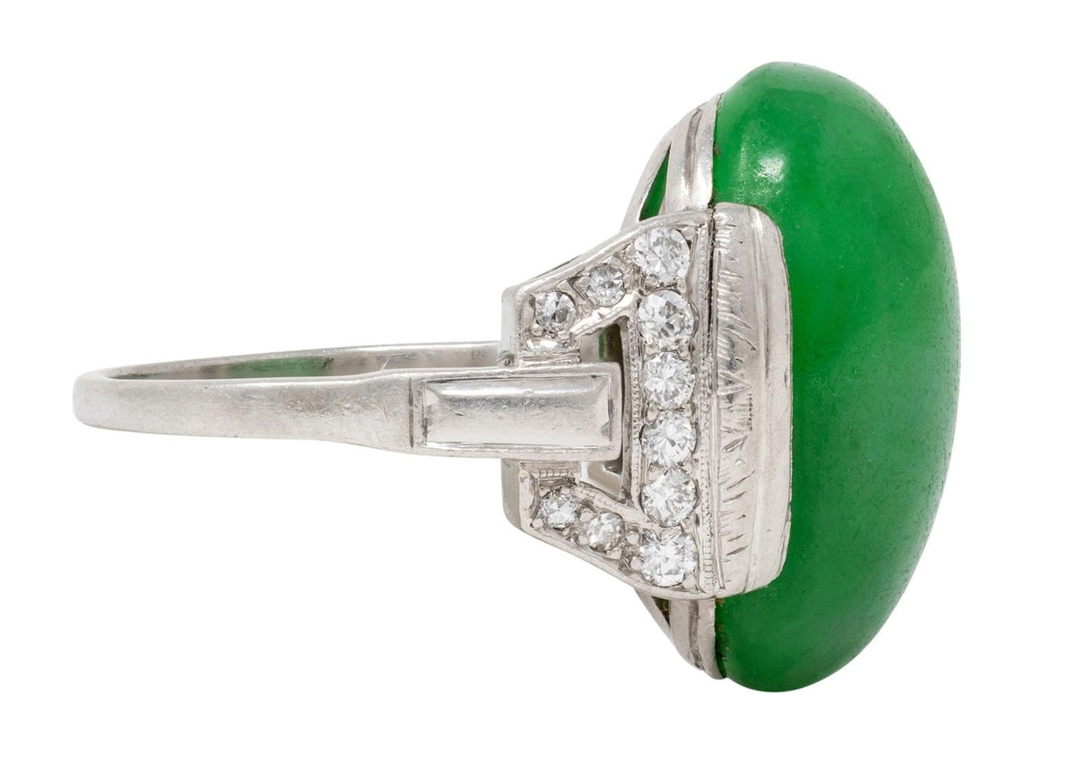 Art Deco Jade Diamond Platinum Vintage Buckle Dinner Ring