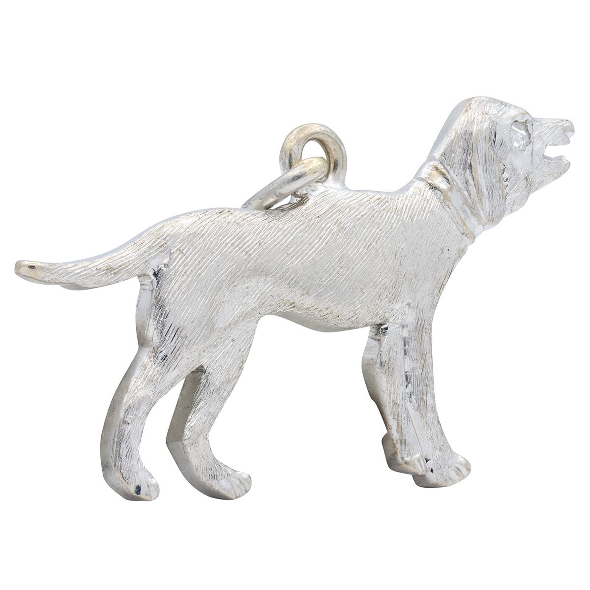 Art Deco Diamond 14 Karat White Gold Vintage Dog Charm