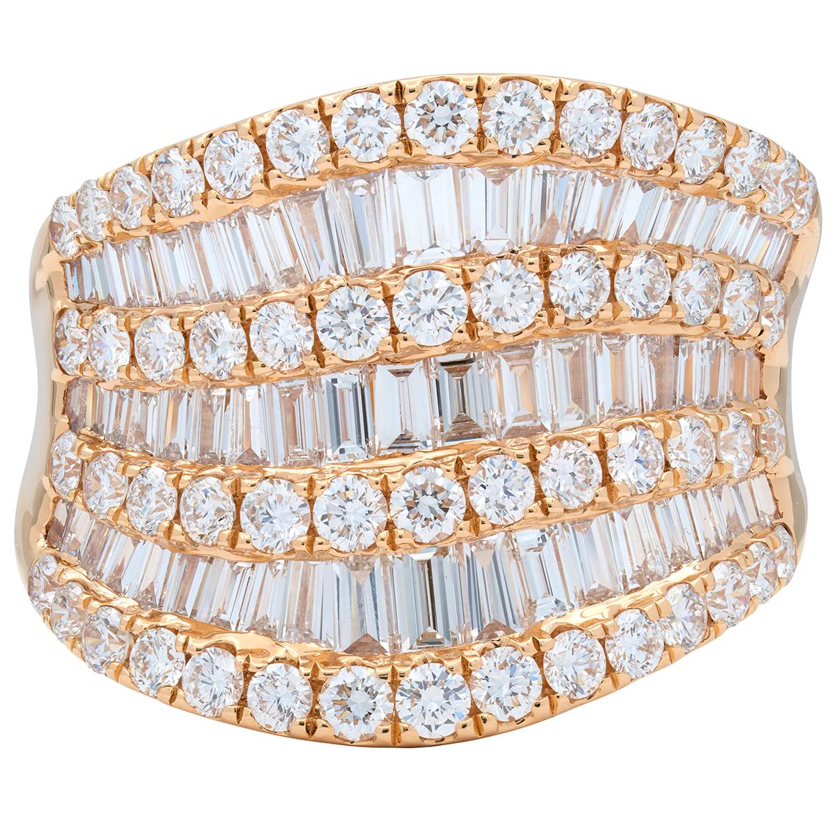 Contemporary 3.50 CTW Diamond 18 Karat Rose Gold Seven Row Wavy Band Ring