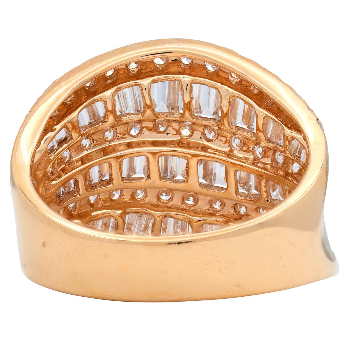 Contemporary 3.50 CTW Diamond 18 Karat Rose Gold Seven Row Wavy Band Ring