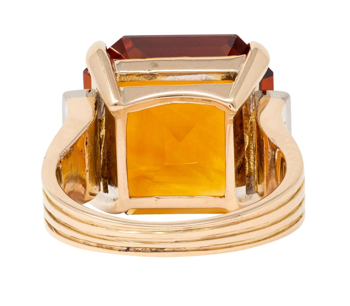 Retro Citrine Diamond 14 Karat Two-Tone Gold Vintage Cocktail Ring