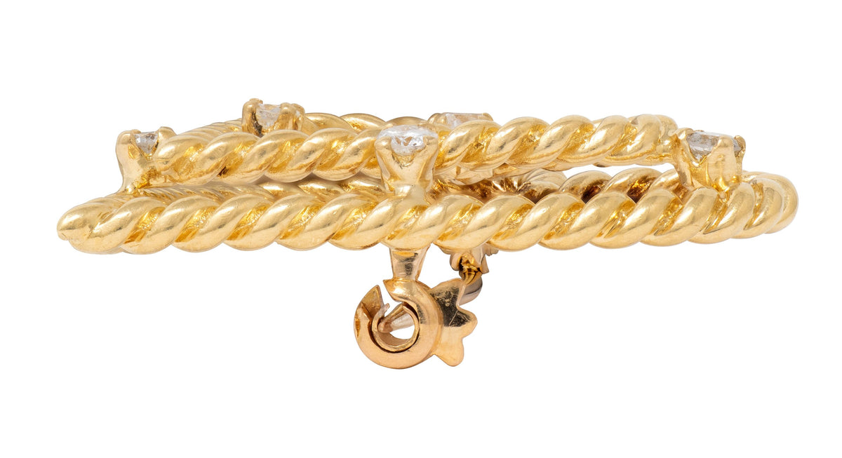 Tiffany & Co. 1960's Diamond 18 Karat Gold Vintage Twisted Rope Heart Brooch