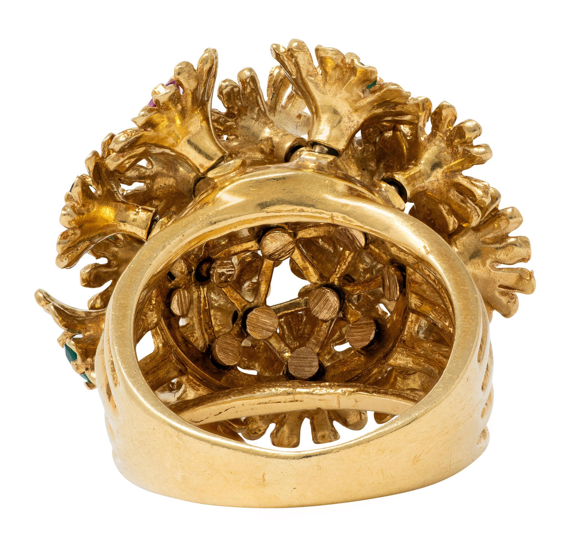 1960's Multi-Gem 18 Karat Yellow Gold Vintage En Tremblant Flower Ring