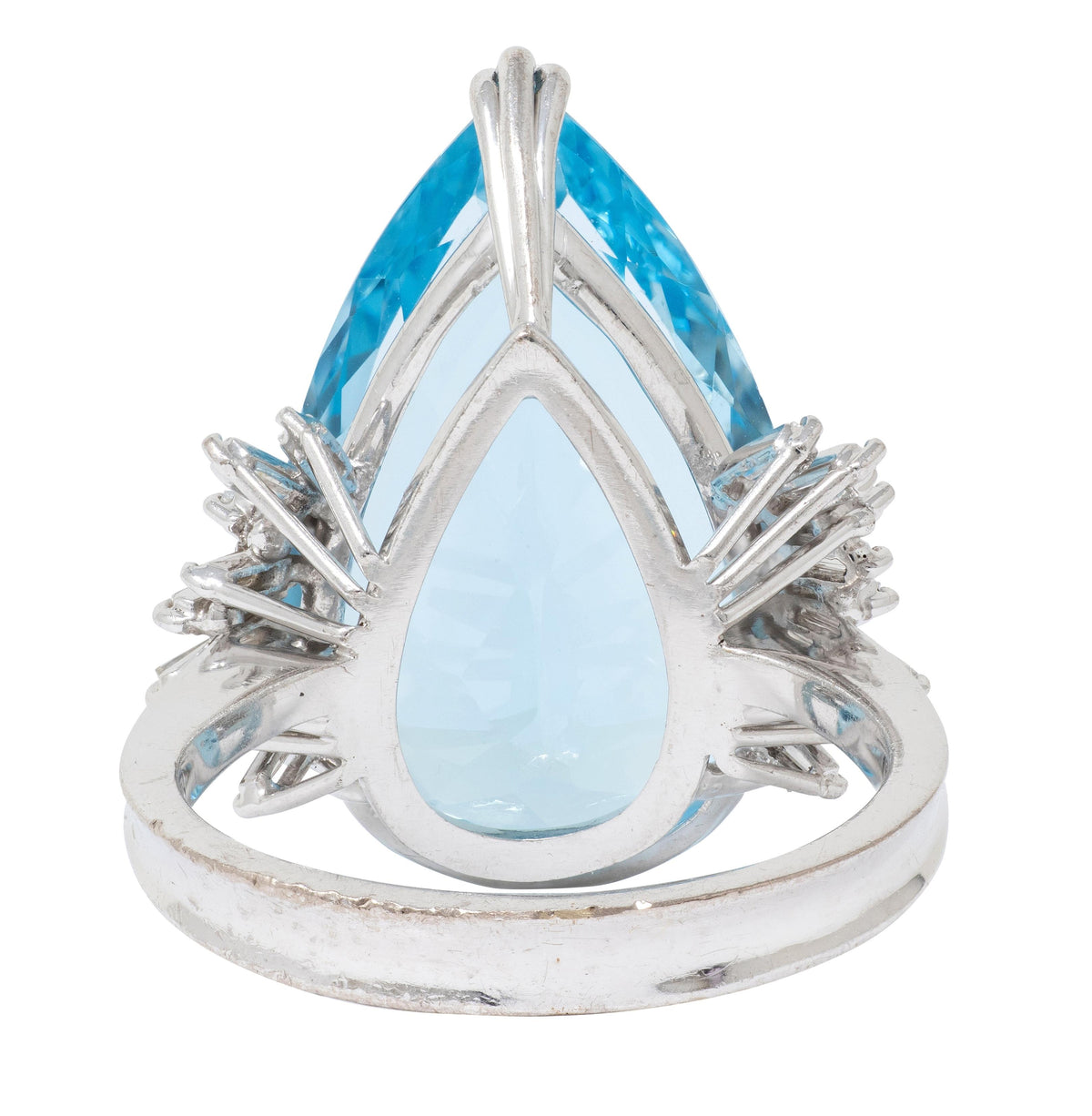 Mid-Century Diamond Aquamarine 18 Karat White Gold Vintage Spray Cocktail Ring