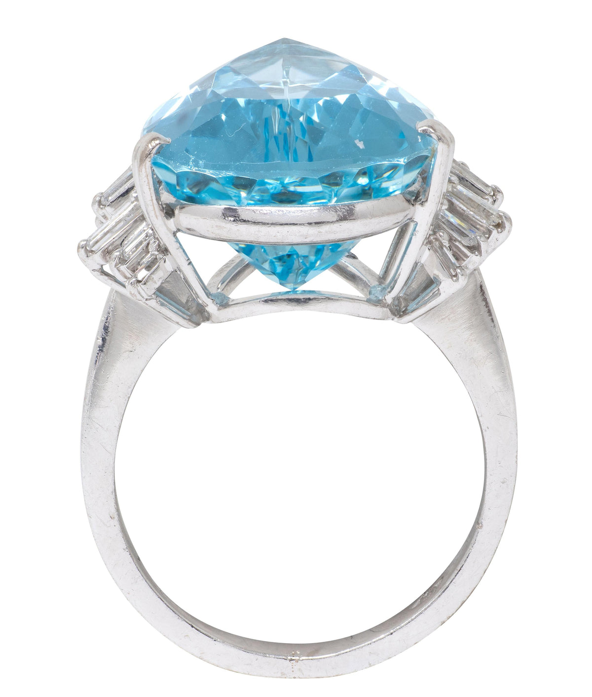 Mid-Century Diamond Aquamarine 18 Karat White Gold Vintage Spray Cocktail Ring