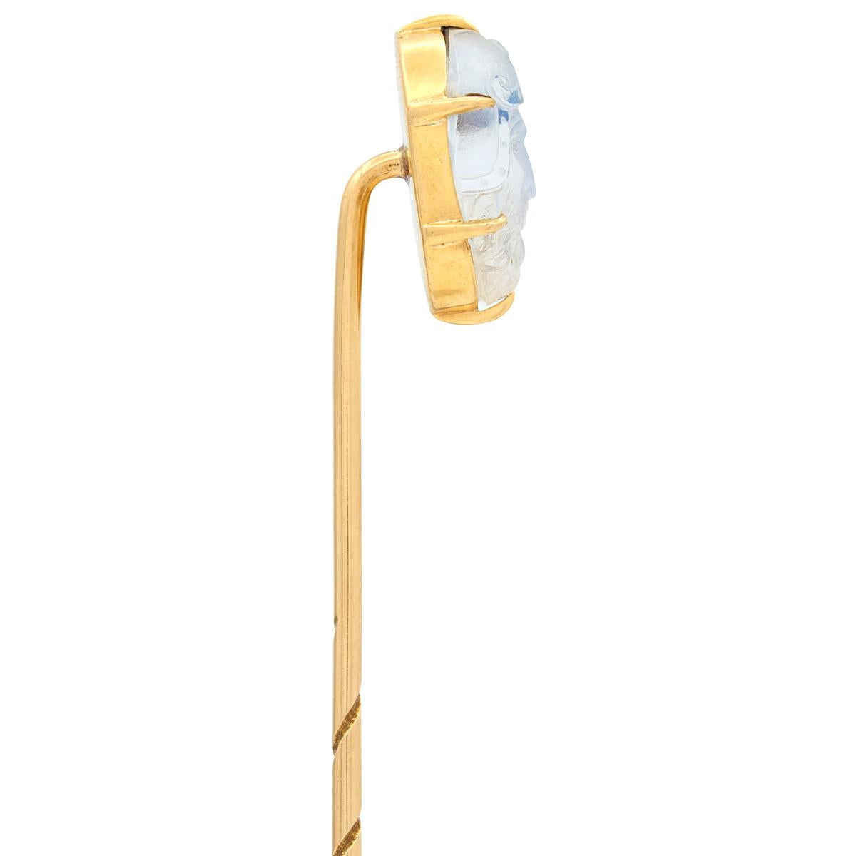 Victorian Carved Cameo Moonstone 14 Karat Yellow Gold Antique Warrior Stickpin