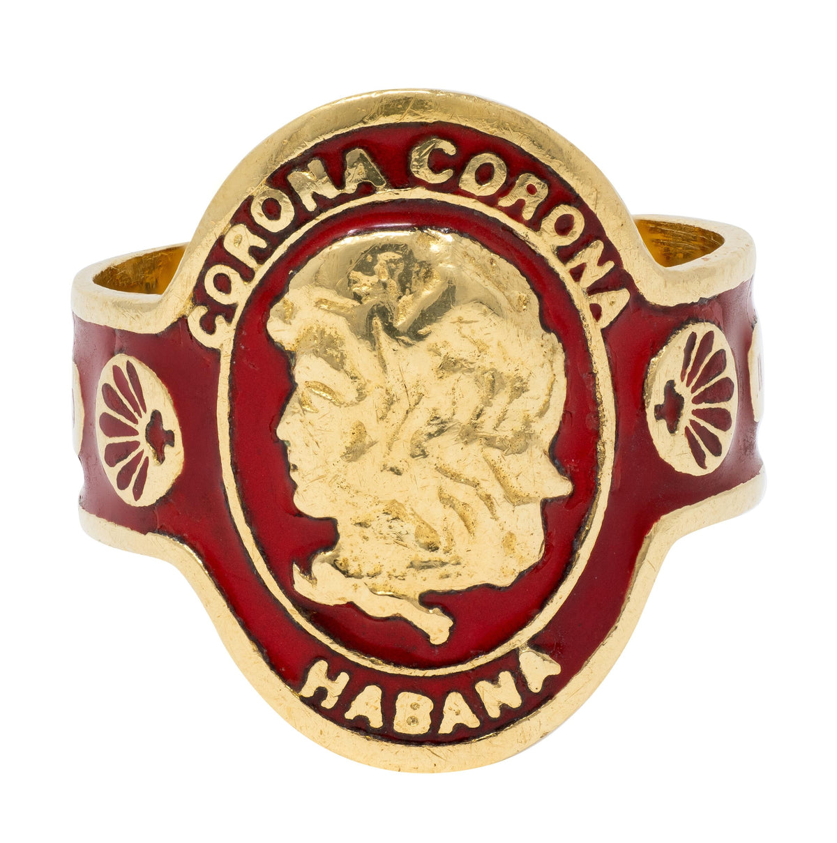 Cartier 1970's Red Enamel 18K Gold Vintage Corona Habana Unisex Cigar Band Ring