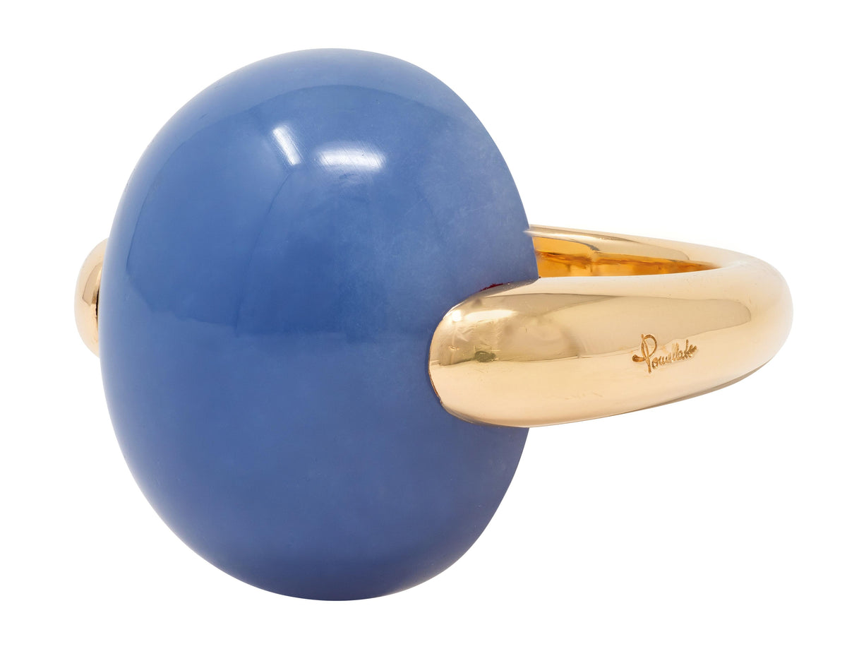 Pomellato 2010's Blue Chalcedony 18 Karat Yellow Gold Contemporary Cabochon Ring
