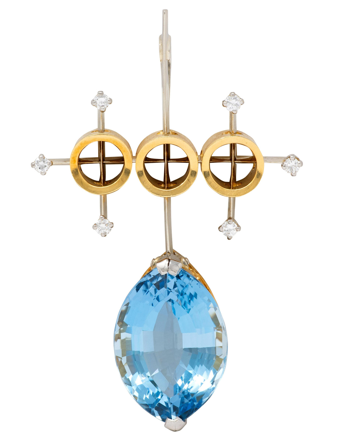 Retro Aquamarine Diamond 18 Karat Two-Tone Gold Vintage Atomic Pendant