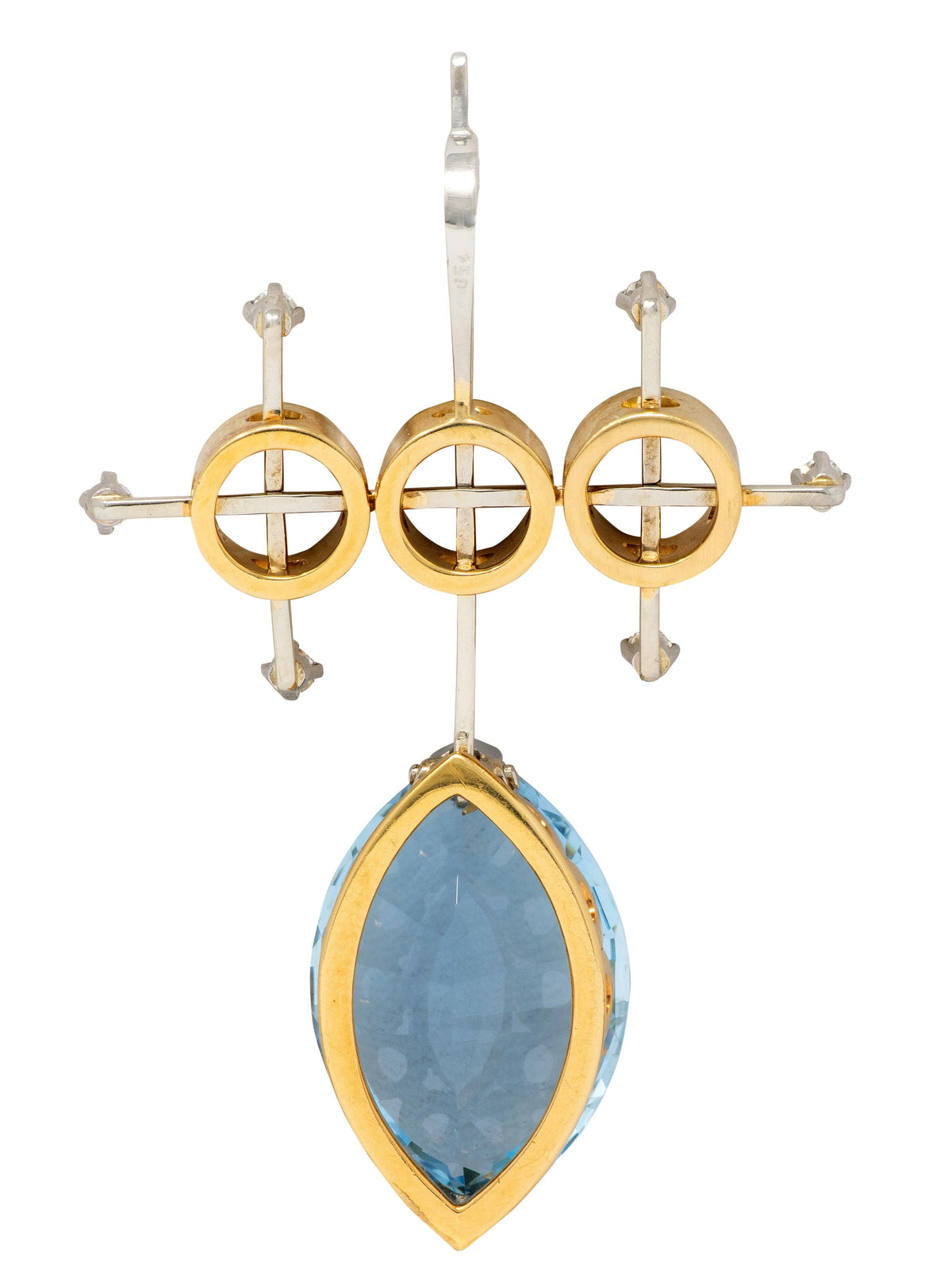 Retro Aquamarine Diamond 18 Karat Two-Tone Gold Vintage Atomic Pendant