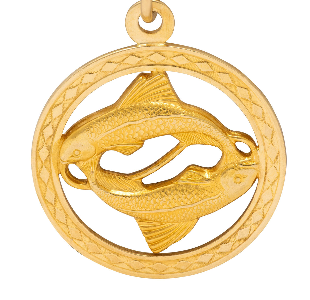 Katz & Ogush Inc. 1970's 18 Karat Yellow Gold Vintage Pisces Zodiac Pendant
