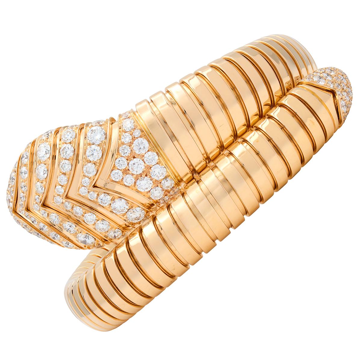 Bulgari Diamond 18 Karat Rose Gold Serpenti Tubogas Wrap Bracelet