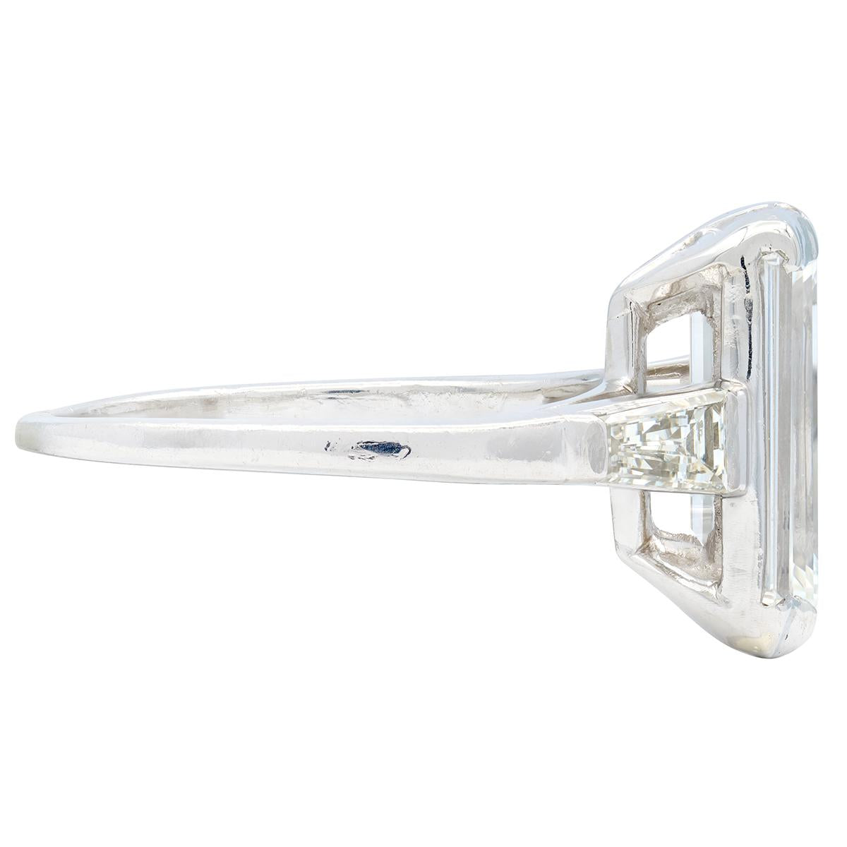 Vintage 4.25 CTW Elongated Emerald Cut Diamond Platinum Engagement Ring GIA