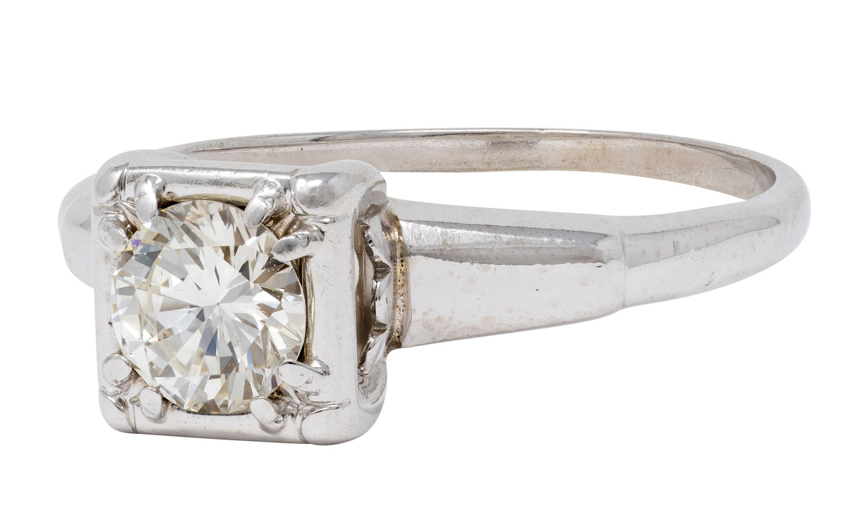 Mid-Century European Diamond 14K White Gold Vintage Solitaire Engagement Ring