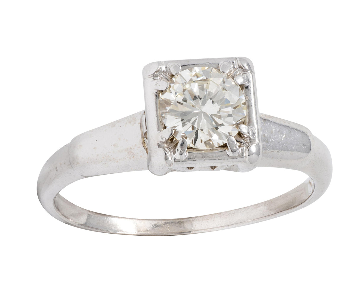 Mid-Century European Diamond 14K White Gold Vintage Solitaire Engagement Ring