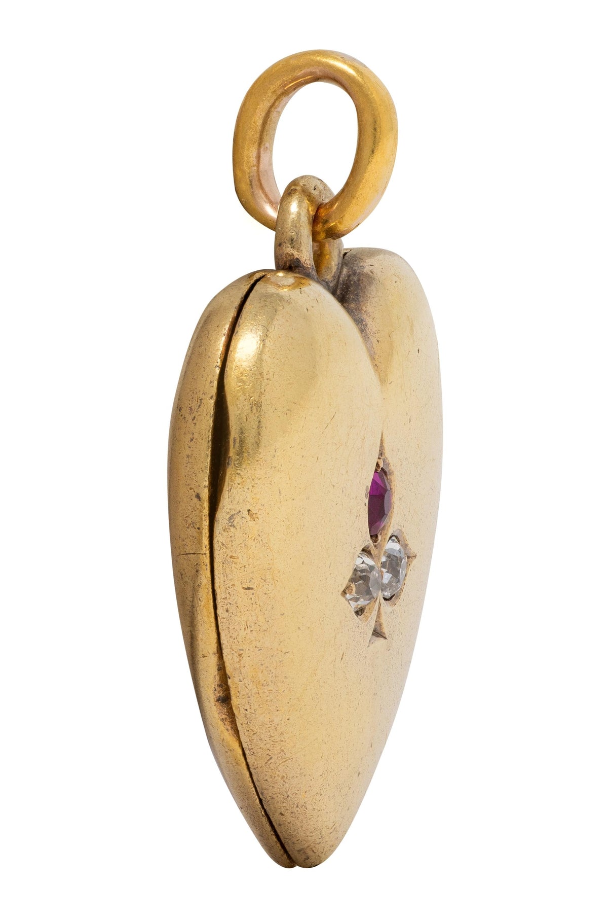 Victorian Ruby Diamond 18 Karat Yellow Gold Antique Clover Heart Locket Pendant