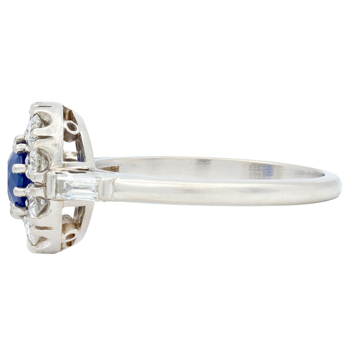 Mid-Century 1.82 CTW Round Cut Sapphire Diamond Platinum Vintage Halo Ring