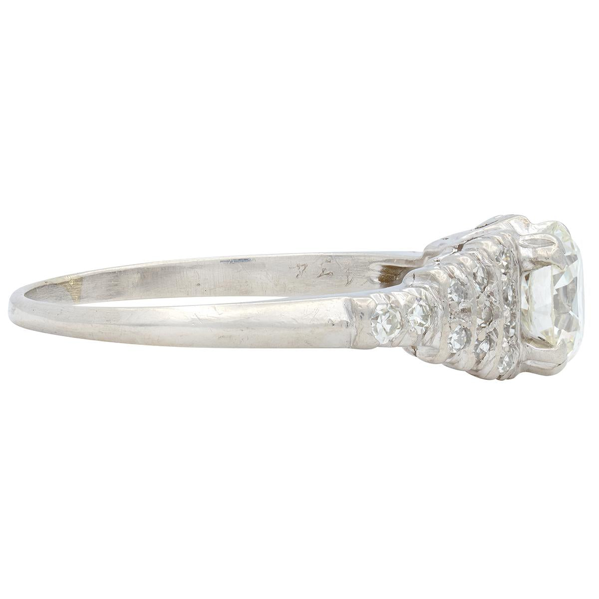Mid-Century Old European Cut Diamond Platinum Stepped Fishtail Engagement Ring