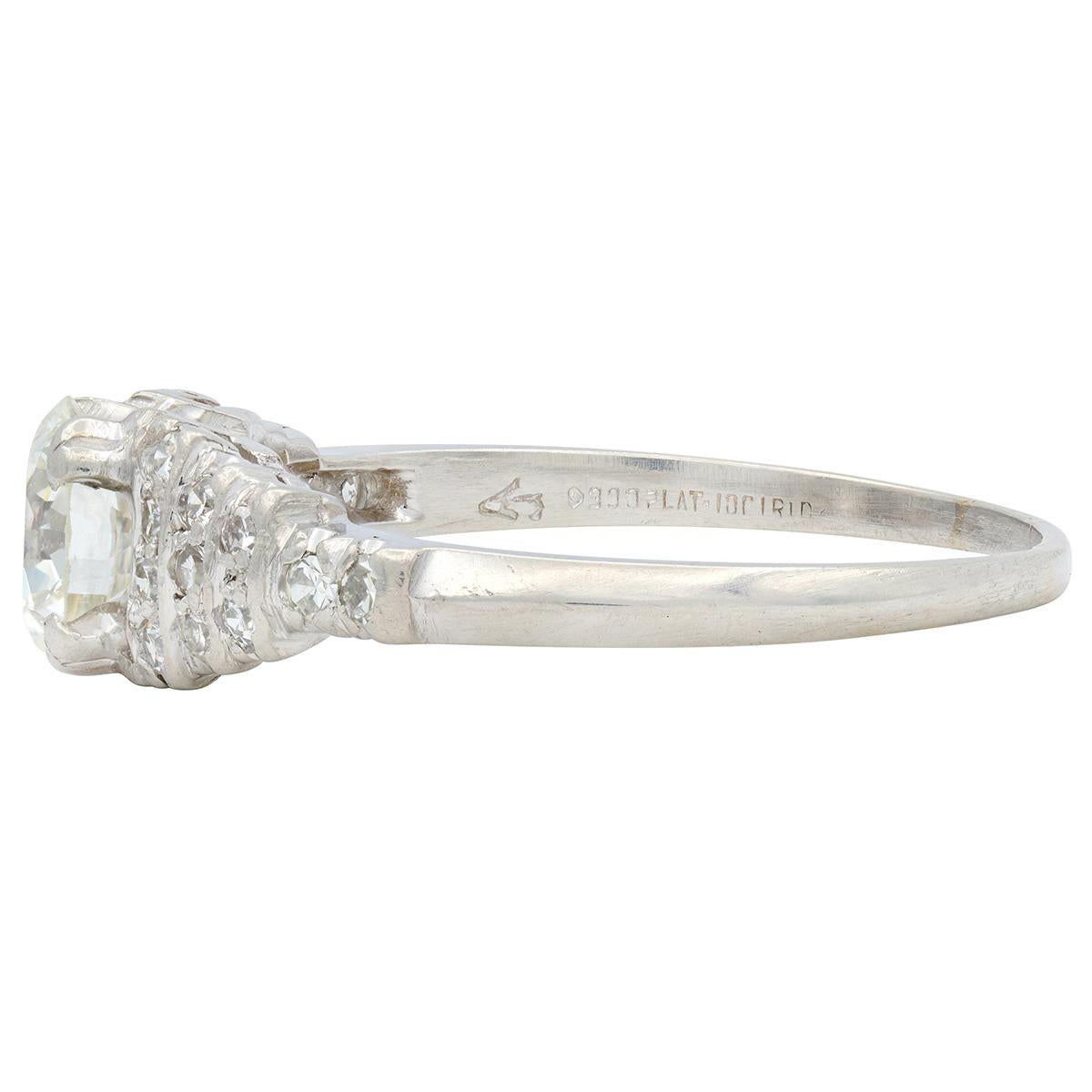 Mid-Century Old European Cut Diamond Platinum Stepped Fishtail Engagement Ring