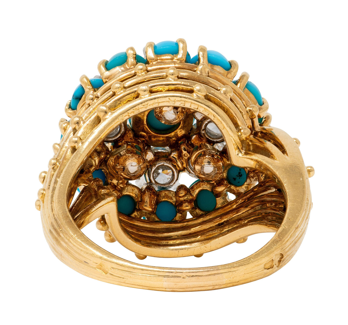 Cartier Paris 1960's Turquoise Diamond Platinum 18K Gold Vintage Cluster Ring