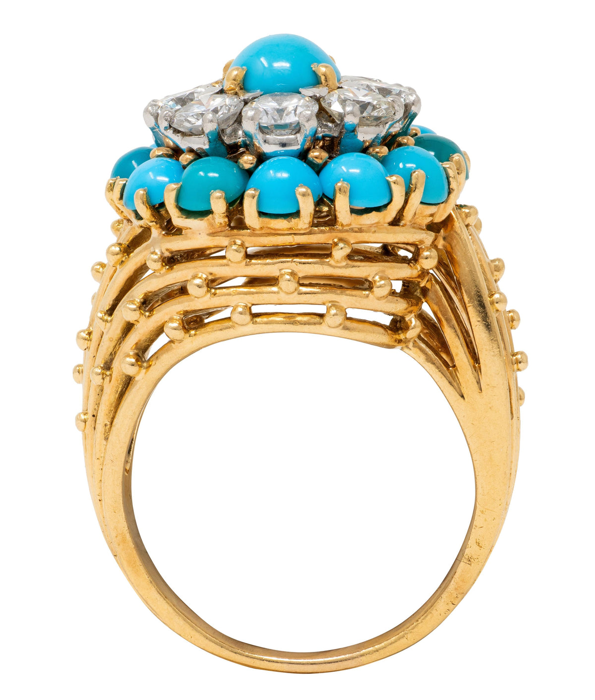 Cartier Paris 1960's Turquoise Diamond Platinum 18K Gold Vintage Cluster Ring
