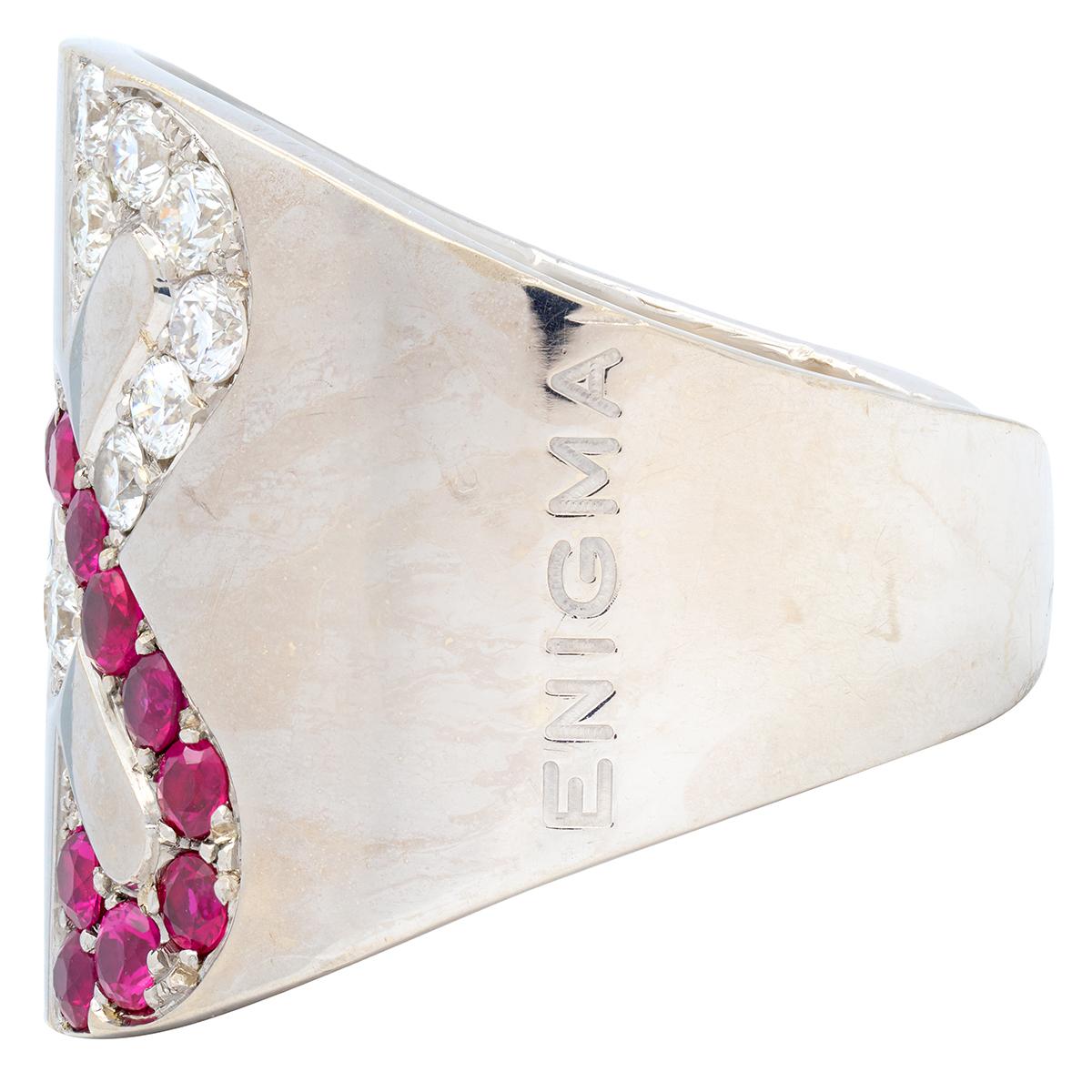 Engima By Gianni Bulgari 2000's Diamond Ruby 18 Karat White Gold Arrow Cuff Ring